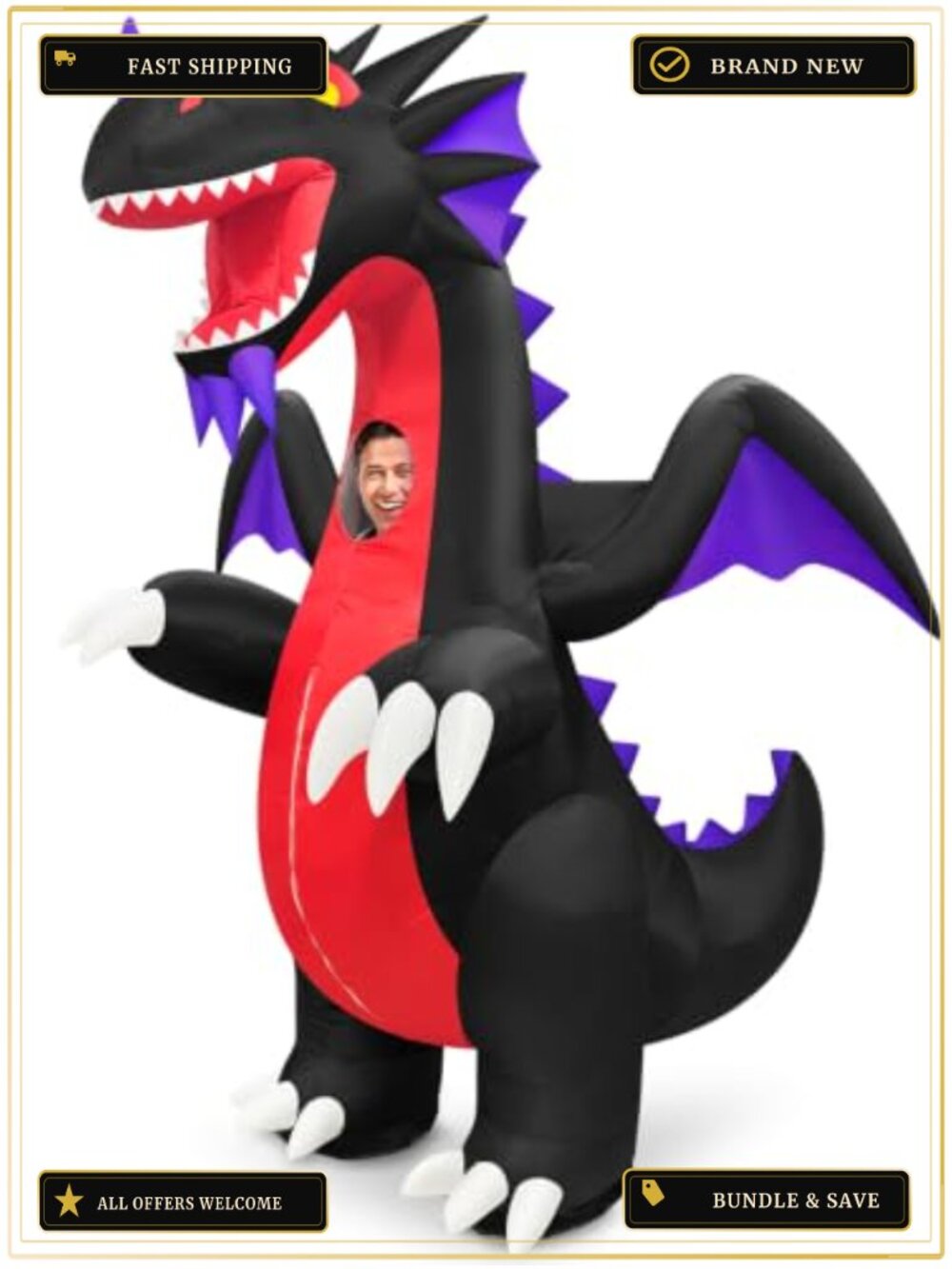 Adult Inflatable Dragon Costume with Wings Halloween Blow Up
